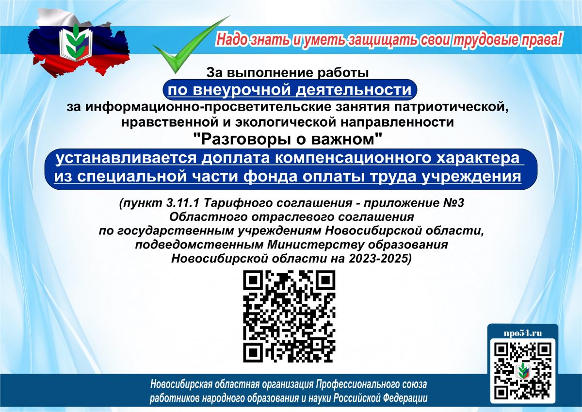 Информационно-методические материалы по вопросам оплаты труда работников,  привлекаемых к проведению в рамках внеурочной деятельности занятий  «Разговоры о важном» | npo54.ru